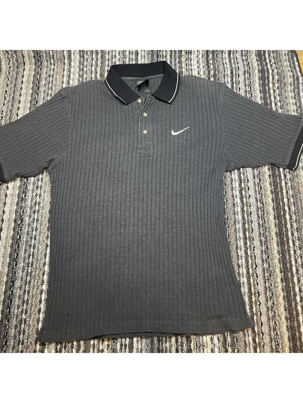 Vintage Nike Men's Polo Shirt Size M Ribbed Gray Collar Cotton Made in USA